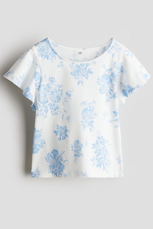 Flutter-sleeved cotton top - white floral