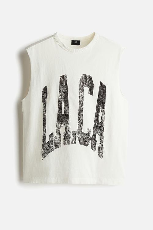 Loose fit printed vest top - white la.ca