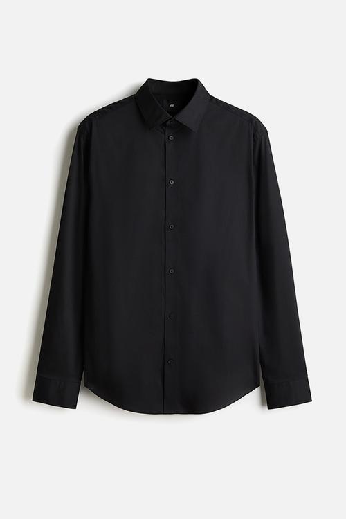 Slim fit stretch shirt - black