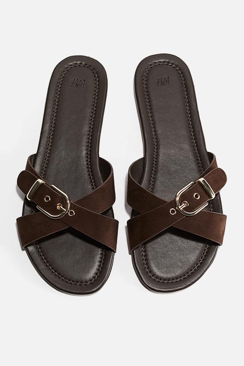 Crossover-strap sandals - dark brown