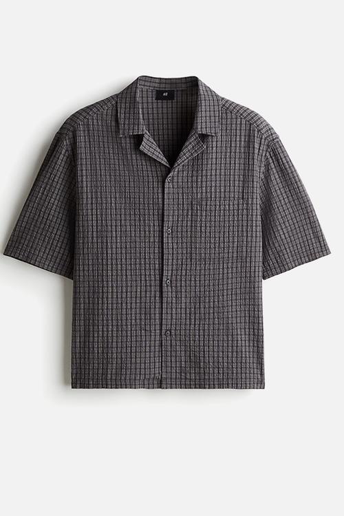 Loose fit seersucker resort shirt - dark grey