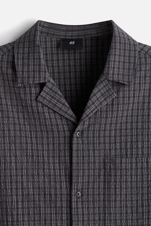 Loose fit seersucker resort shirt - dark grey