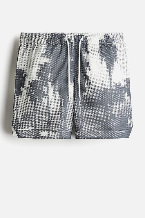 Regular fit printed mesh shorts - grey palm trees 