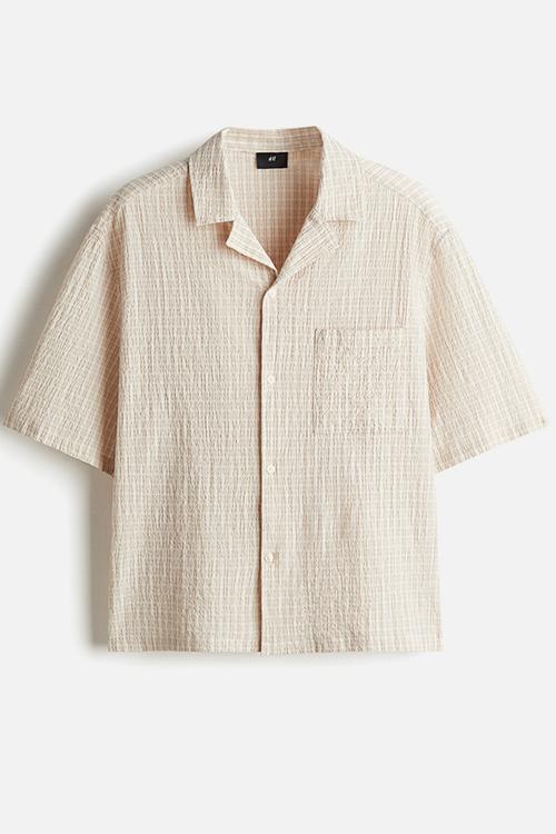 Loose fit seersucker resort shirt - beige checked