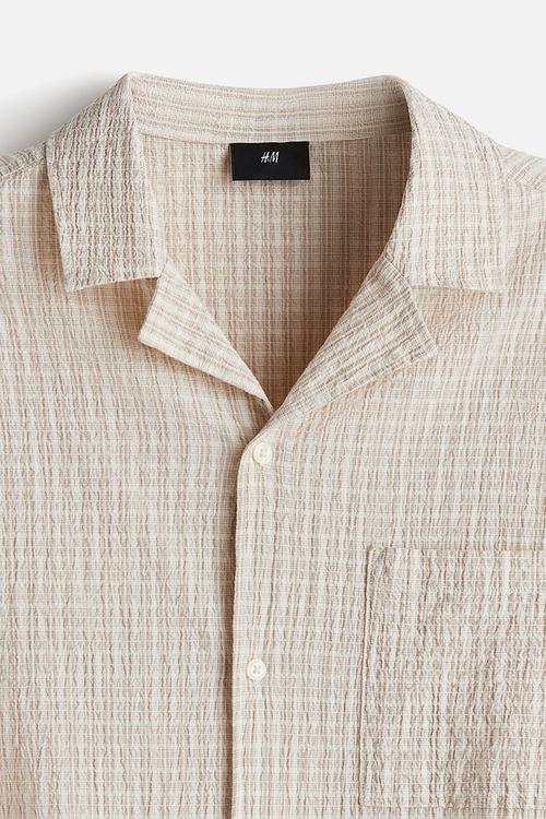 Loose fit seersucker resort shirt - beige checked