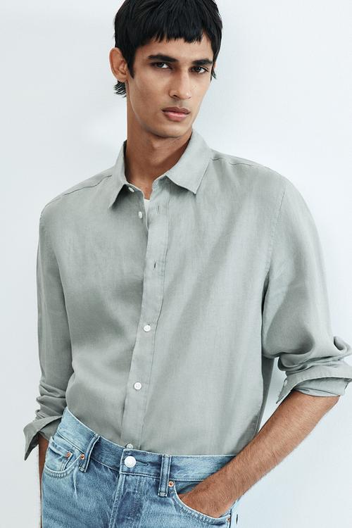 Regular fit linen shirt - dusty green