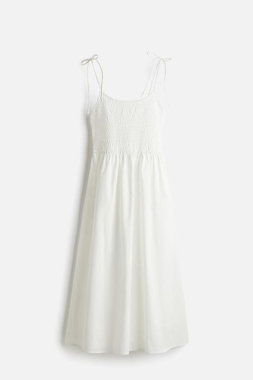 Tie-strap smocked dress - white