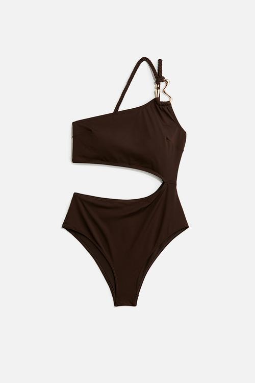 Padded-cup cut-out swimsuit - dark brown