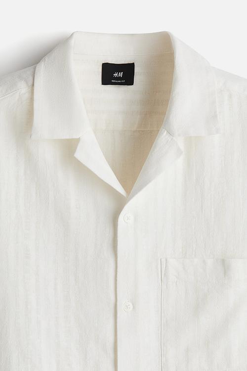 Regular fit linen-blend resort shirt - cream