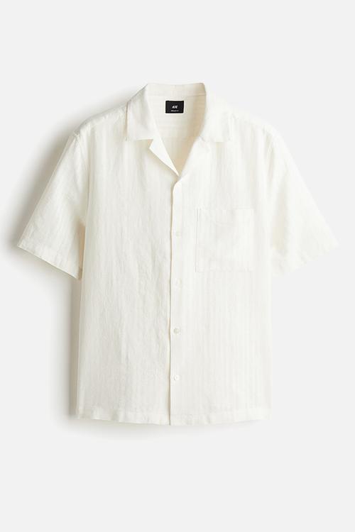 Regular fit linen-blend resort shirt - cream