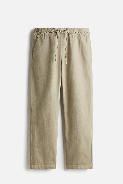 Relaxed fit linen trousers -khaki green