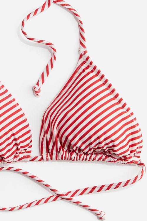 Padded triangle bikini top - white/red striped