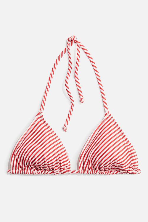 Padded triangle bikini top - white/red striped