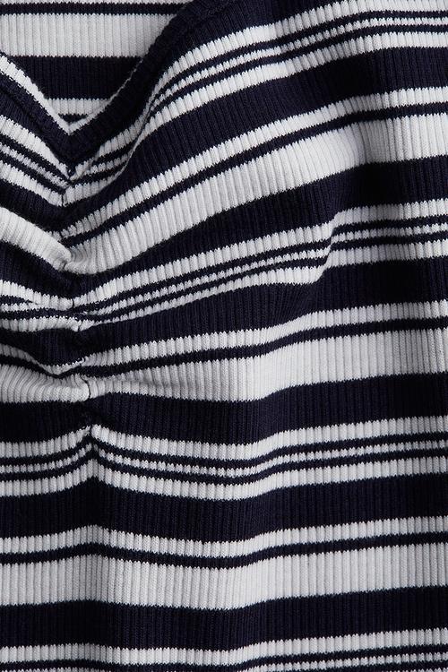 Ribbed boat-neck top - navy blue/white striped