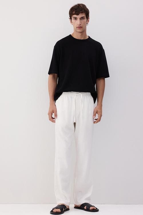 Relaxed fit linen-blend trousers - white
