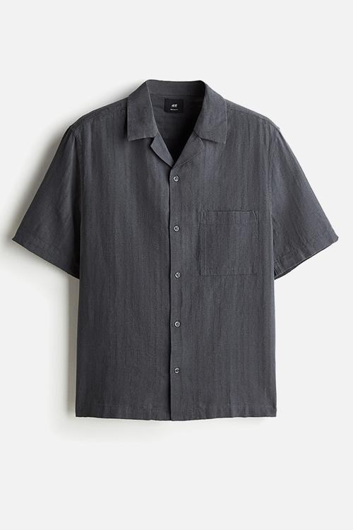 Regular fit linen-blend resort shirt - dark grey