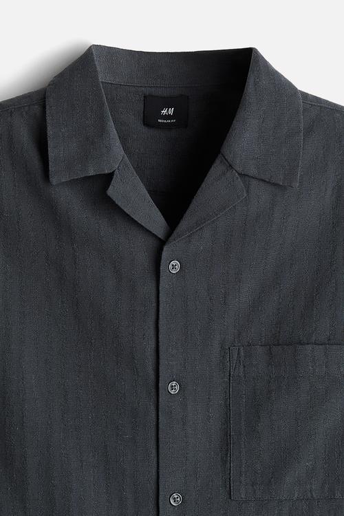 Regular fit linen-blend resort shirt - dark grey