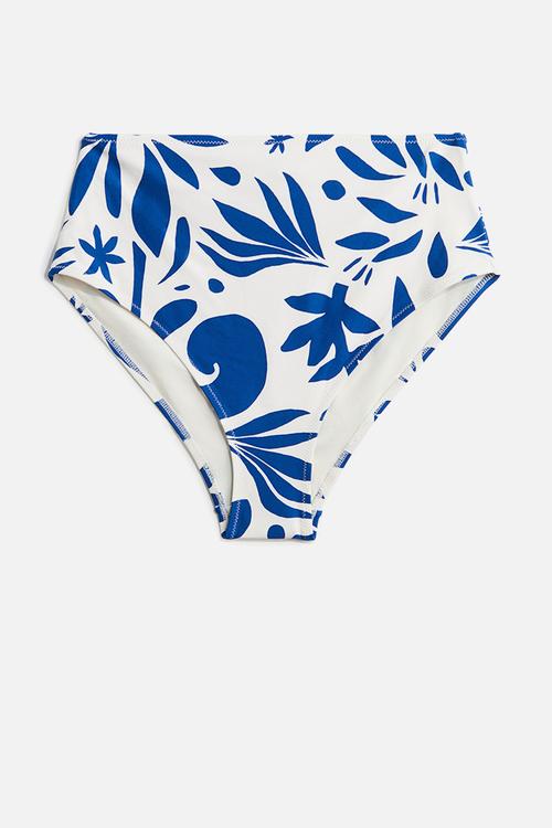 High waist bikini bottoms - white/blue patterned