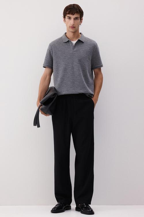 Relaxed fit linen-blend trousers - black