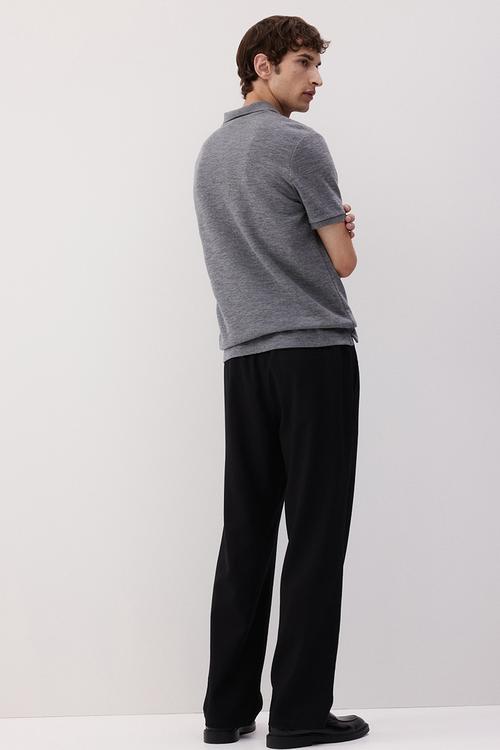 Relaxed fit linen-blend trousers - black