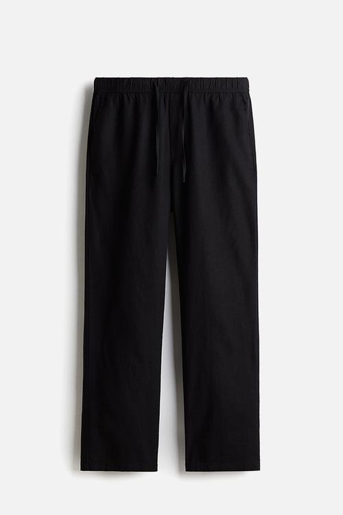 Relaxed fit linen-blend trousers - black