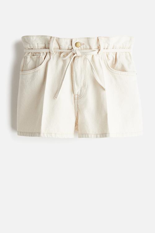 High rise paper bag denim shorts - cream