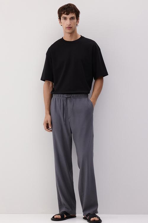 Relaxed fit linen-blend trousers - grey
