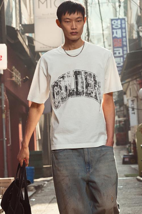 Loose fit printed T-shirt - white/golden