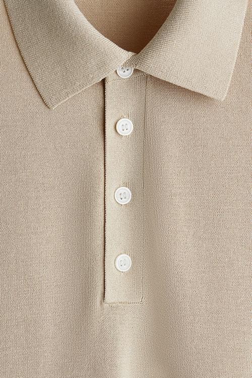 Regular fit fine-knit polo shirt - beige