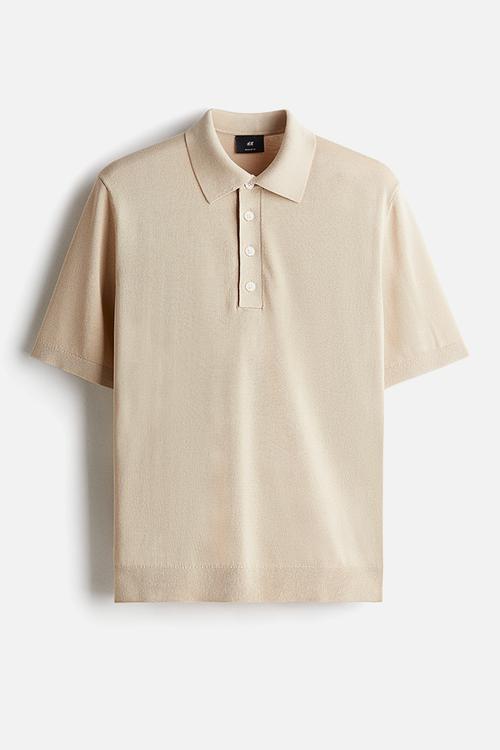 Regular fit fine-knit polo shirt - beige