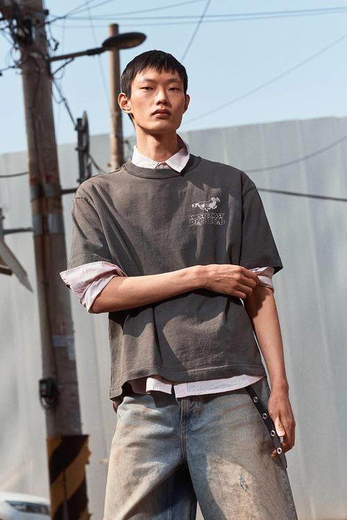 Loose fit printed T-shirt - dark grey/west coast run club