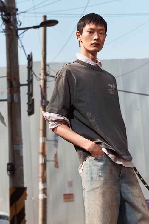 Loose fit printed T-shirt - dark grey/west coast run club