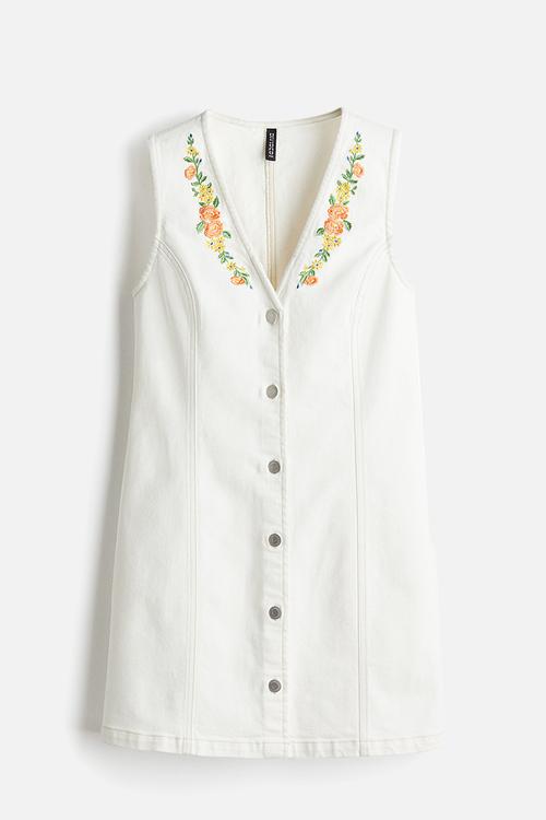 Embroidery-detail denim dress - white,multi