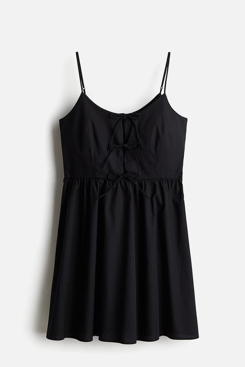 Tie-detail poplin dress - black