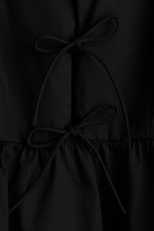 Tie-detail poplin dress - black