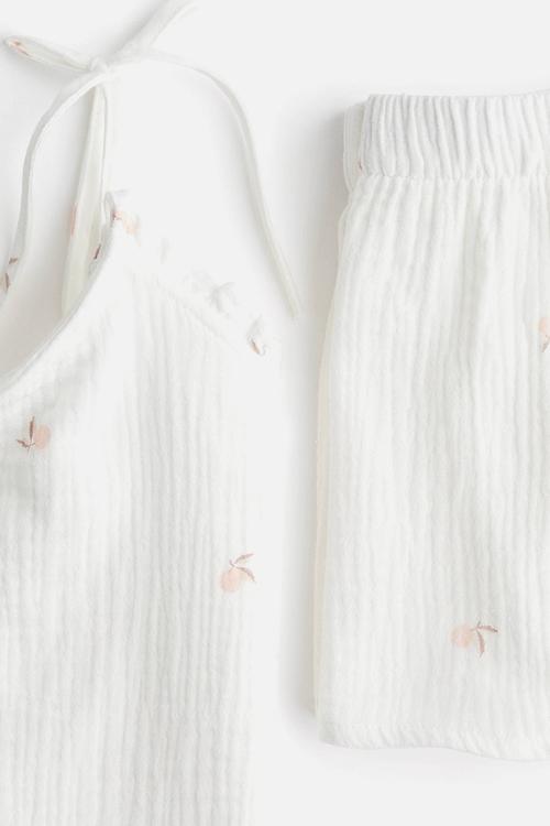 Cotton muslin pyjamas - white/peaches 