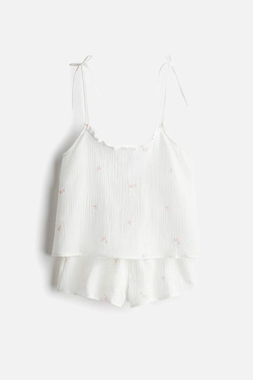 Cotton muslin pyjamas - white/peaches 