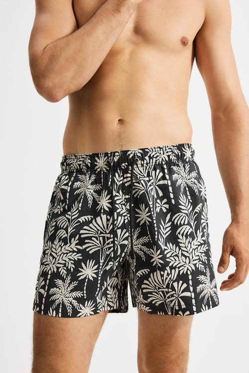 Patterned swim shorts - black palm trees