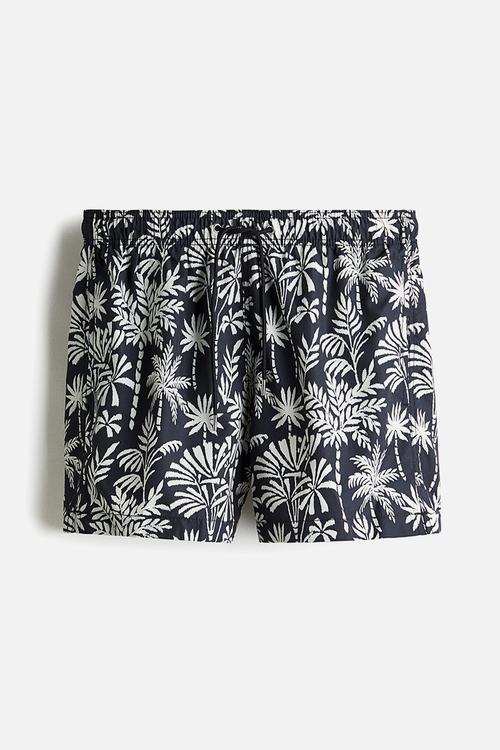 Patterned swim shorts - black palm trees