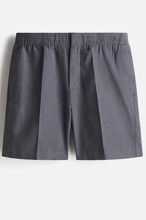 Regular fit linen-blend shorts - dark grey
