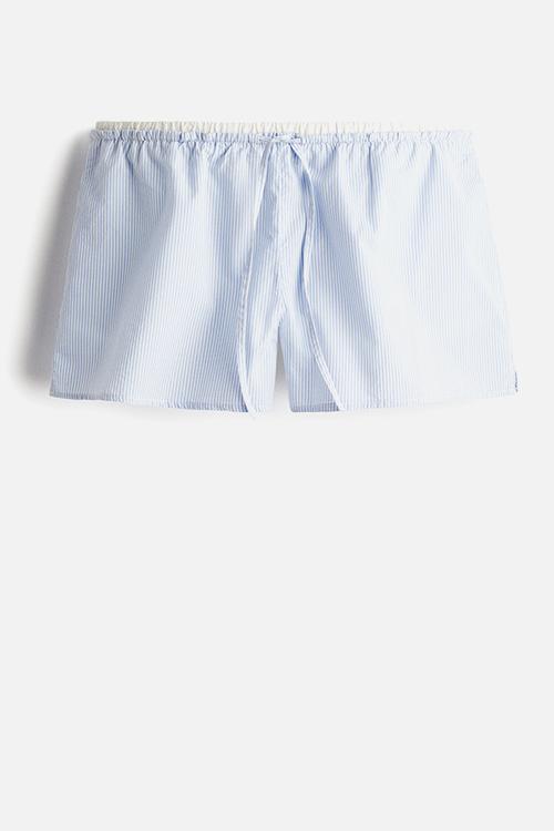 Cotton poplin shorts - light blue striped