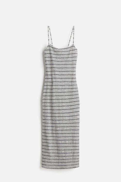 Textured jersey dress - cream & black striped