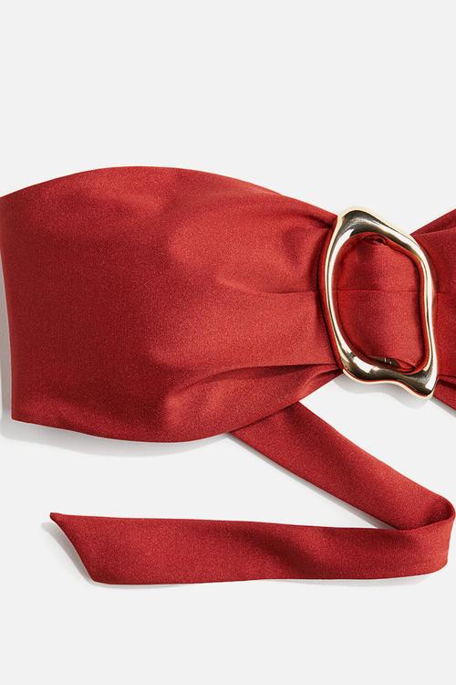 Padded bandeau bikini top - rust red 