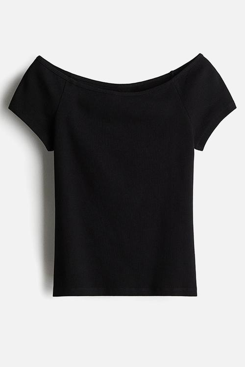 Ribbed off-the-shoulder top - black