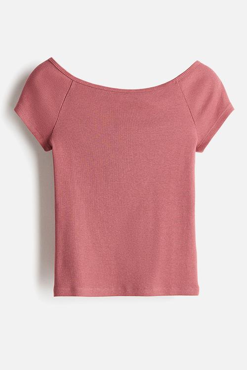 Ribbed off-the-shoulder top - dusty pink