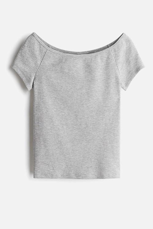 Ribbed off-the-shoulder top - grey marl