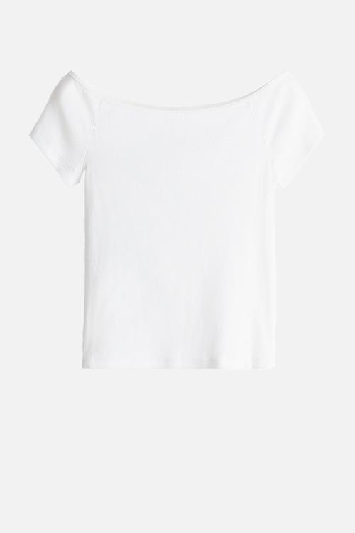 Ribbed off-the-shoulder top - white