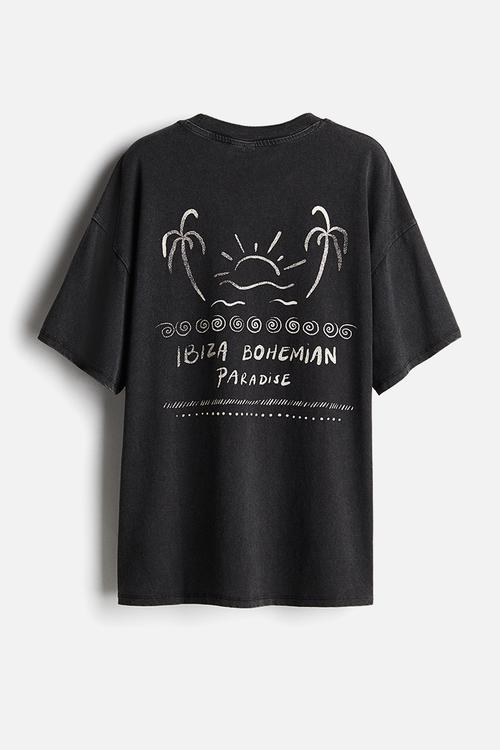 Oversized motif-detail t-shirt - washed black ibiza