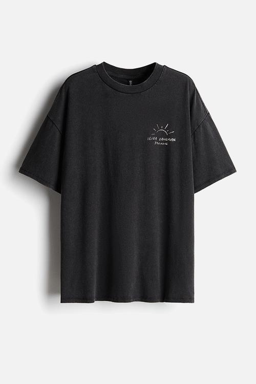 Oversized motif-detail t-shirt - washed black ibiza