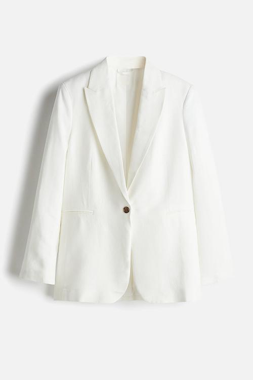 Linen-blend blazer - white